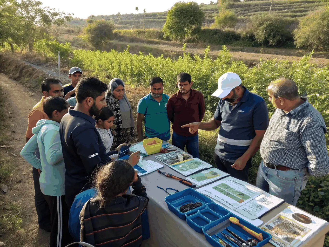 A photo of community members attending a workshop on sustainable land management practices, emphasizing the educational aspect of the association.