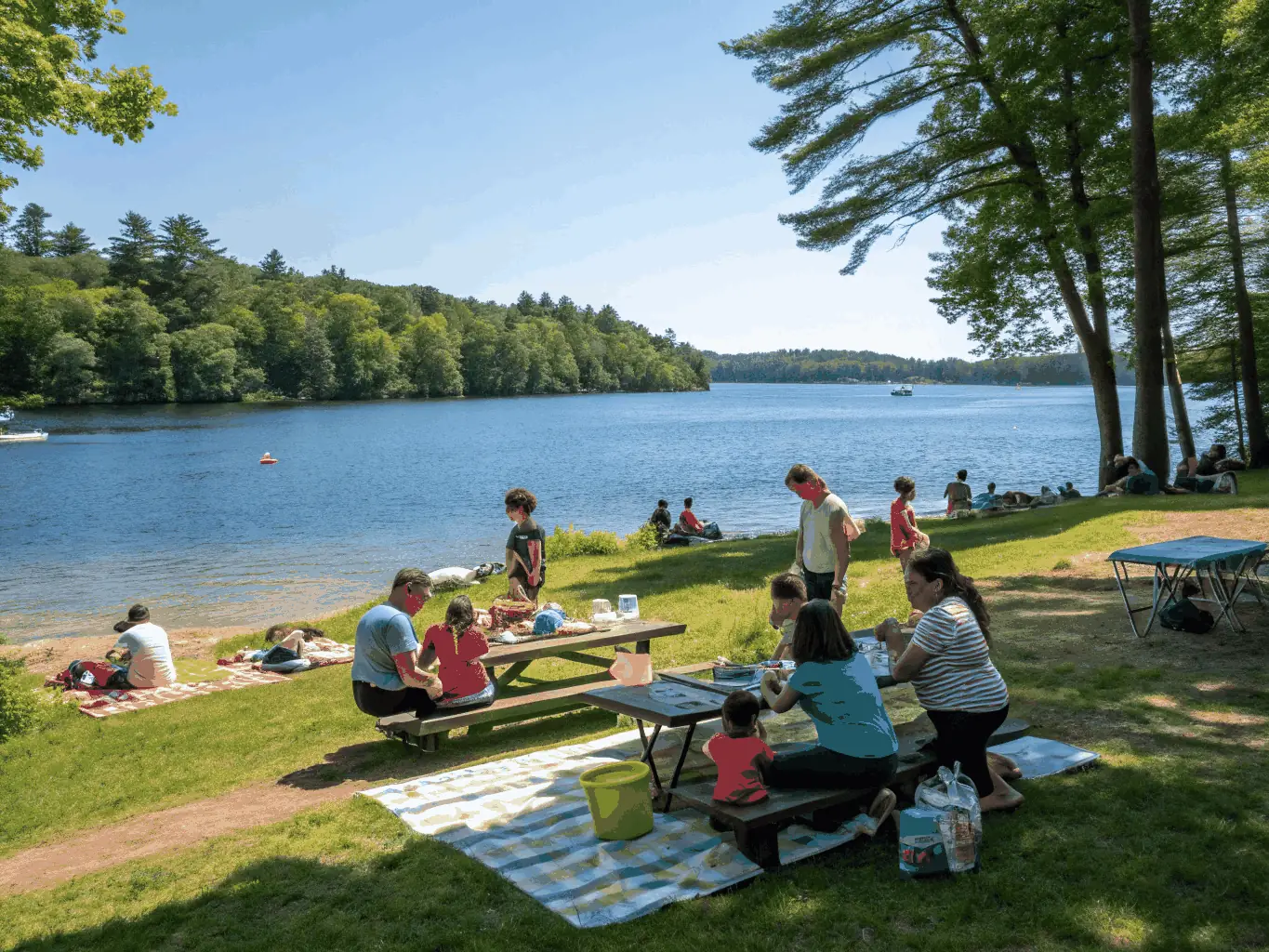 A group of families enjoying a picnic in a scenic outdoor setting, highlighting the recreational and social benefits of membership.